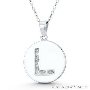 Initial Letter "L" CZ Crystal Circle Pendant in .925 Sterling Silver w/ Rhodium